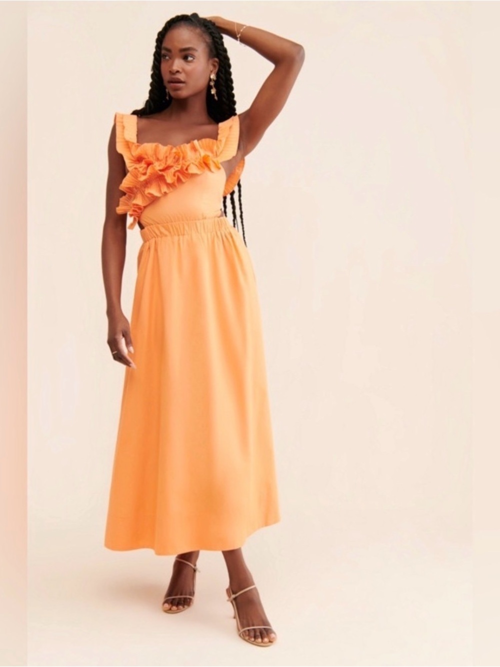 Sovere Rapture Orange Preppy Ruffle Off The Shoulder Maxi Dress Size L